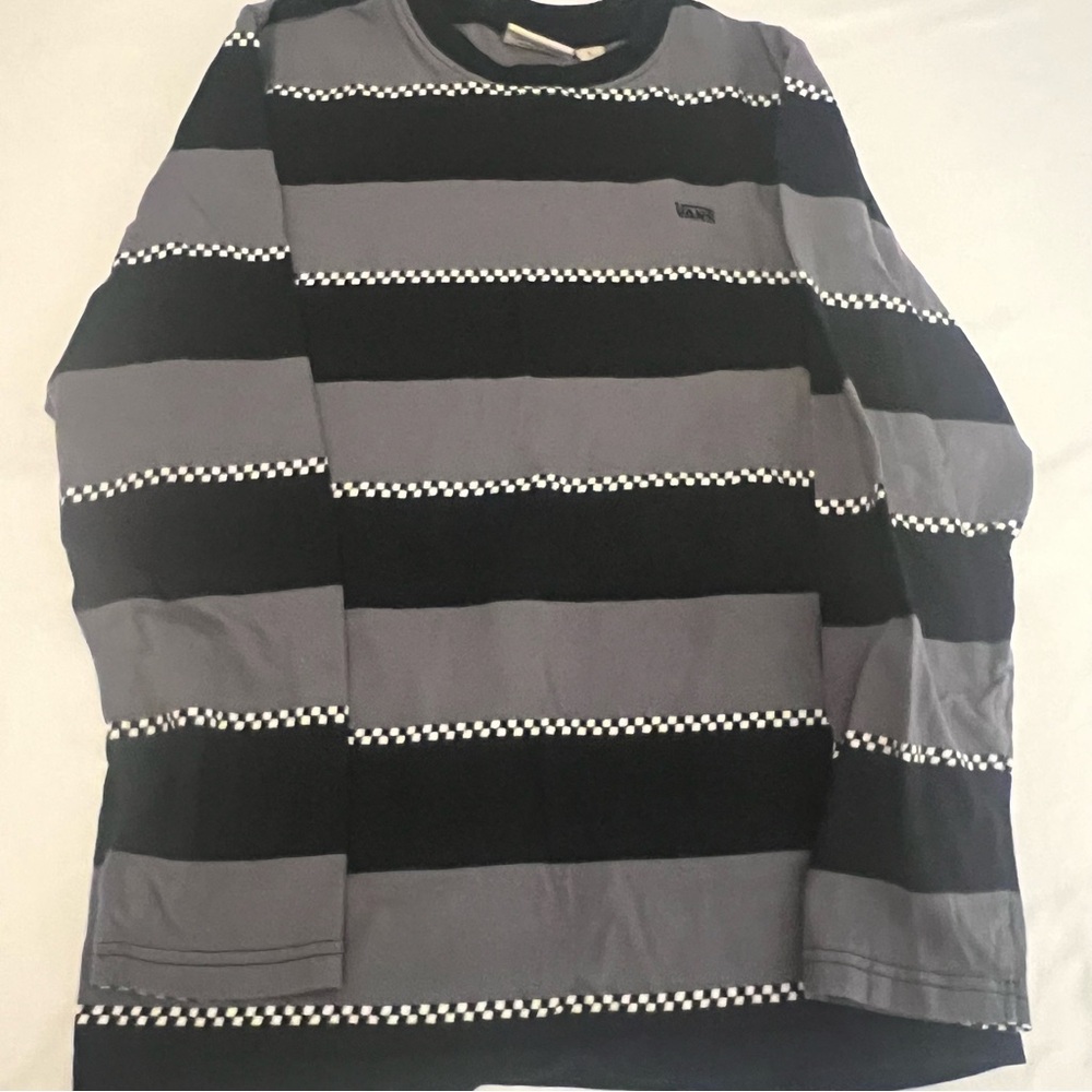 Vans Youth Large Long Sleeve Shirt Striped Checkerboard Skate Retro Boys Tee